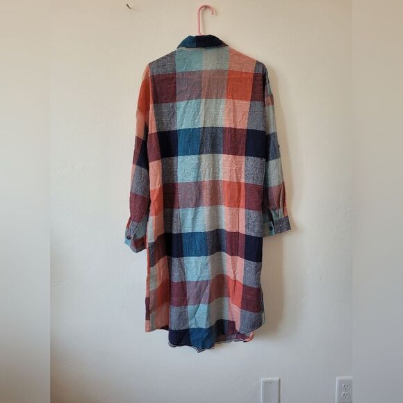 Plaid Shirtdress Red Blue Checkered Lightweight Boho Hippie Teacher Artsy Small - Picture 8 of 12